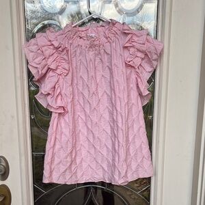 THML Pink Ruffle Short Sleeve Blouse - Medium